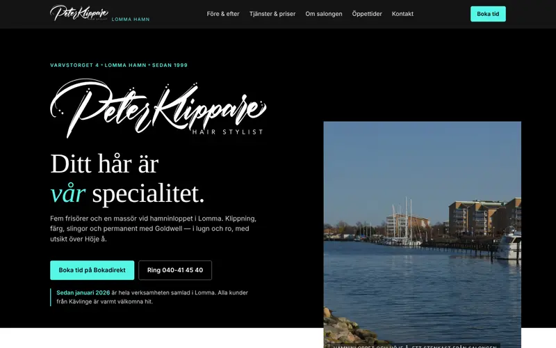 Skärmbild av webbplatsen Peter Klippare